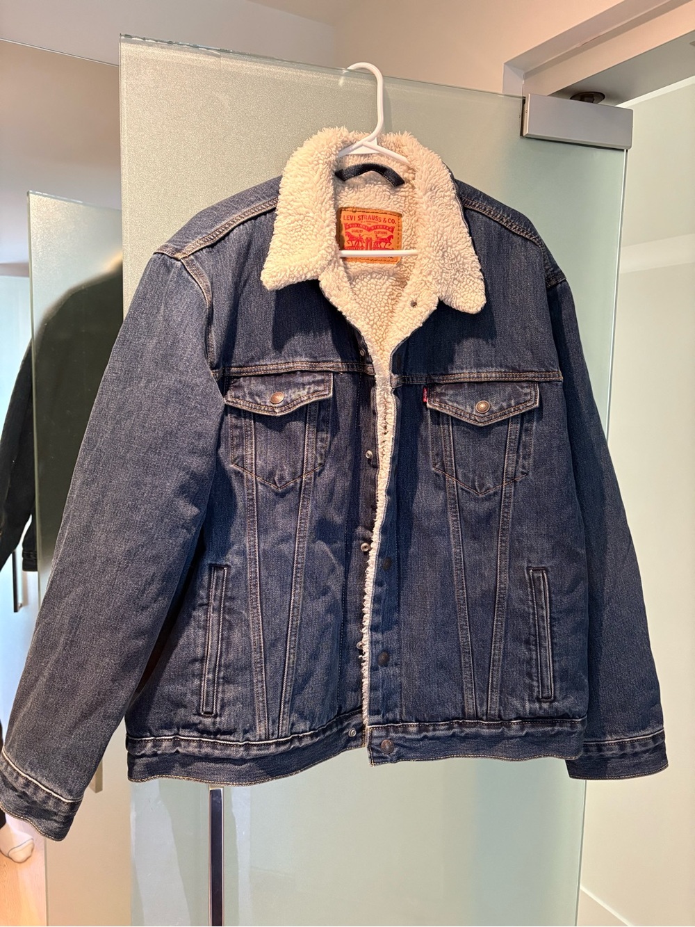 Levi's Dark Blue Denim Sherpa Jacket with Cream Lining